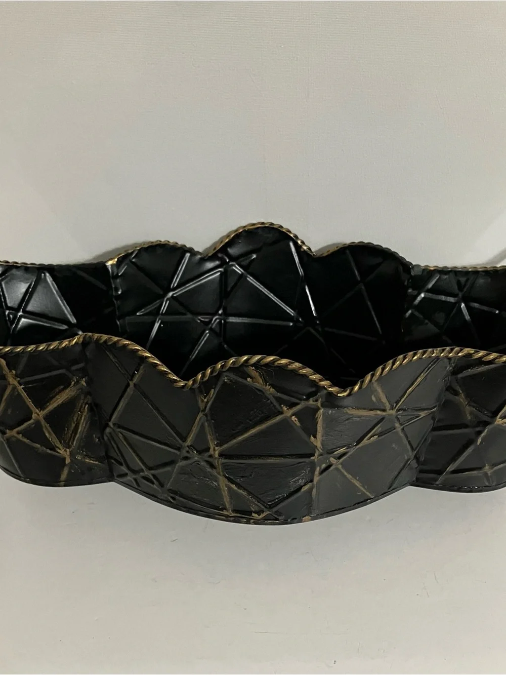 Metal Tray Decorative Black and Gold Scalloped Planter with Spider Web Design